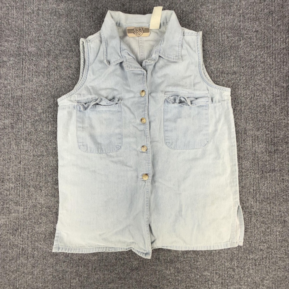 Denim Republic Vest Womens Large Light Wash Denim Button Front Ruffle Pockets